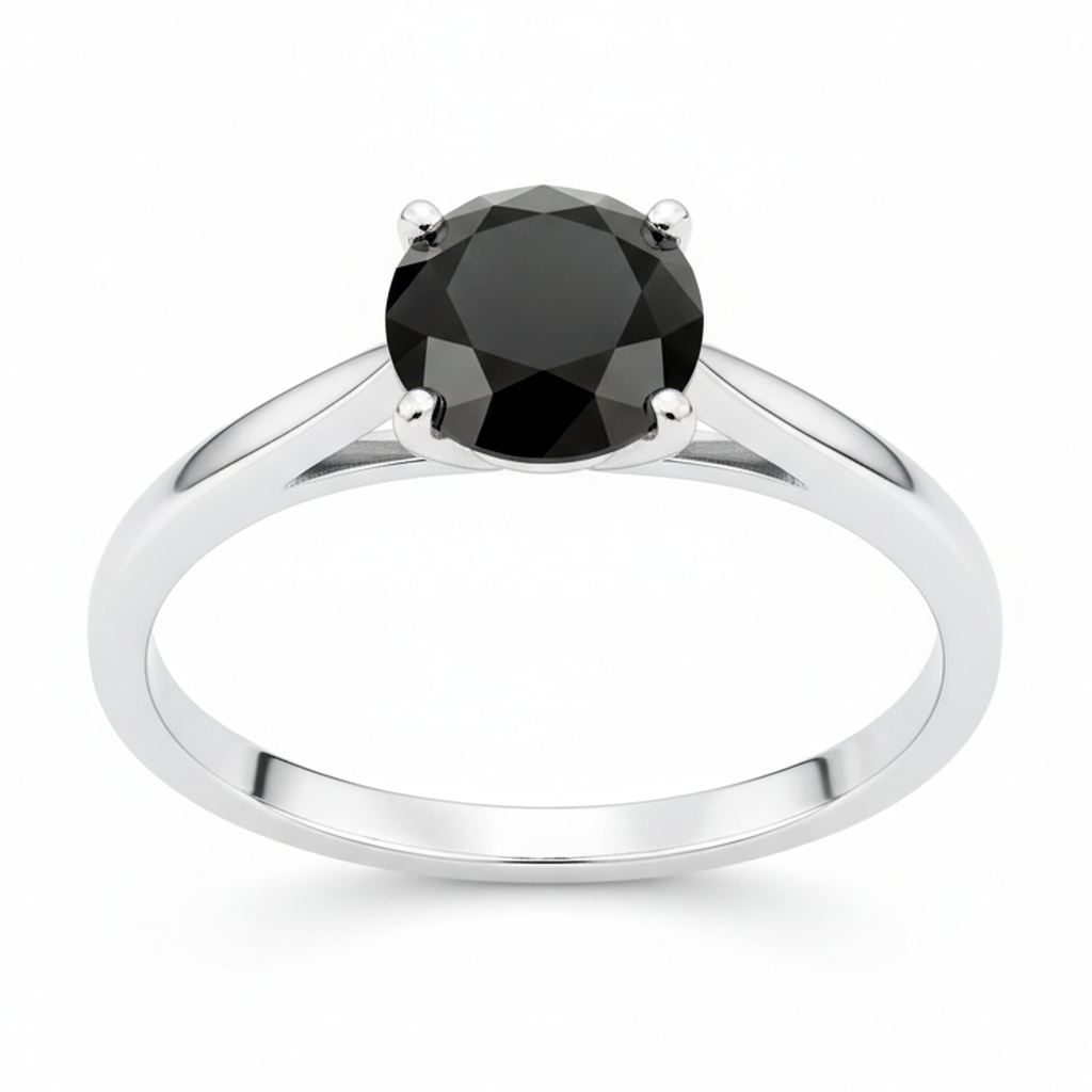 Anello solitario a cattedrale con diamante nero autentico taglio rotondo da 3,5 carati in Oro Bianco 14K New York