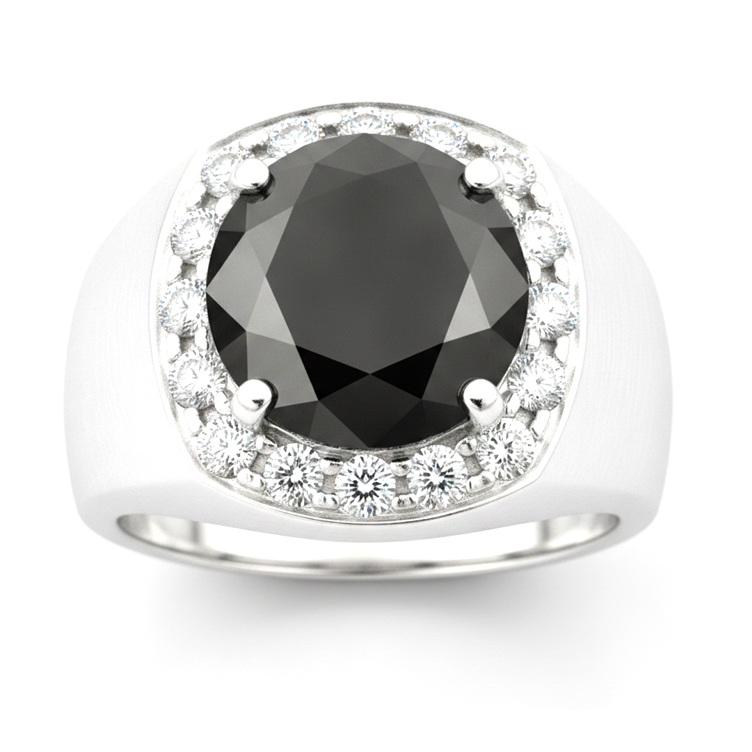 Anello nuziale con diamante nero naturale taglio rotondo Halo da 6,75 carati in Oro Bianco 14K