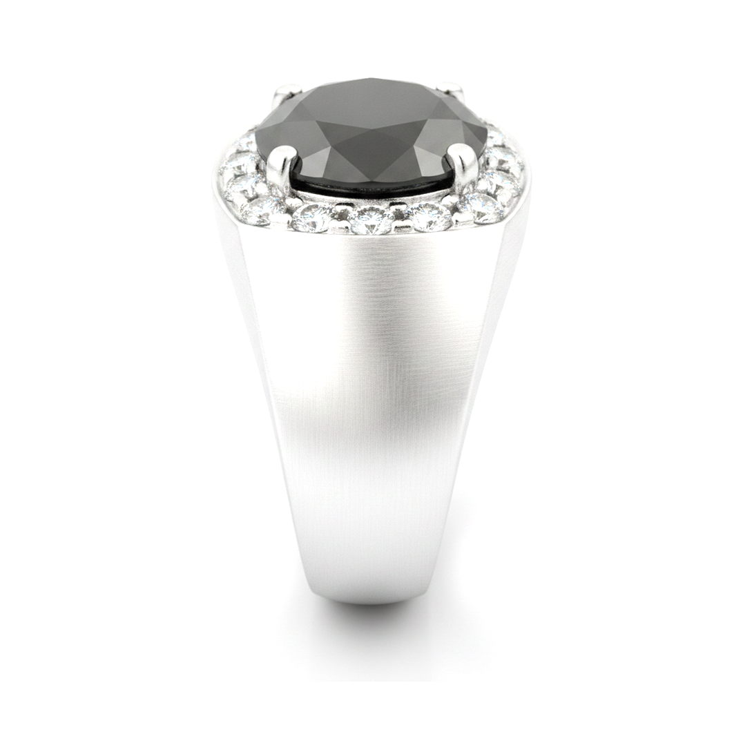 Anello nuziale con diamante nero naturale taglio rotondo Halo da 6,75 carati in Oro Bianco 14K