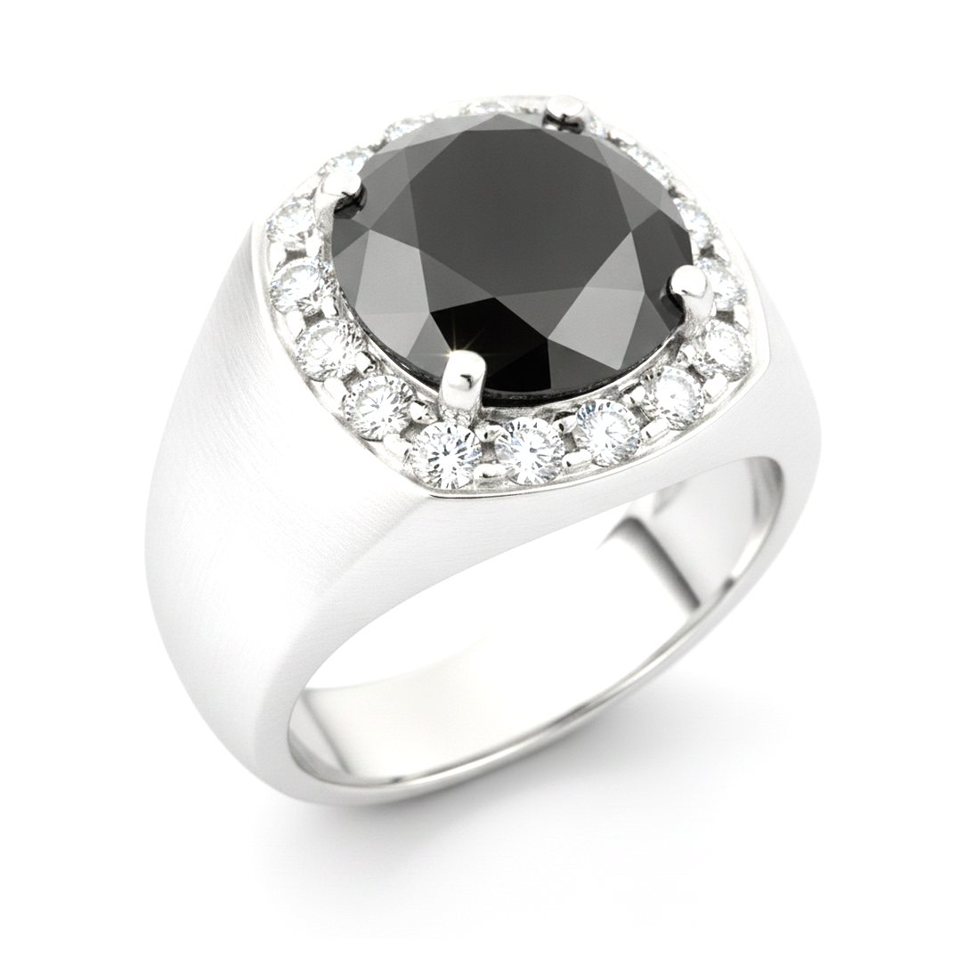 Anello nuziale con diamante nero naturale taglio rotondo Halo da 6,75 carati in Oro Bianco 14K