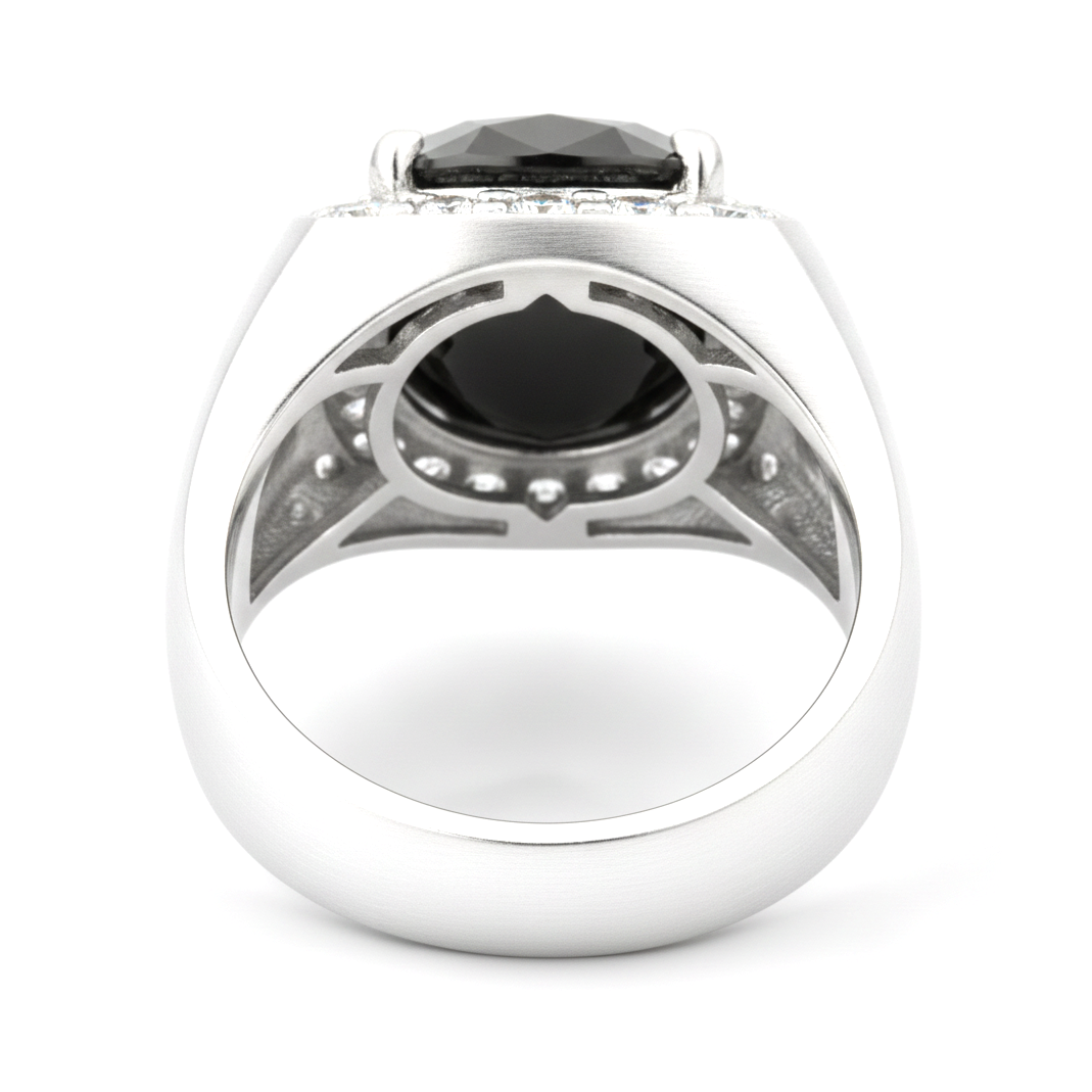 Anello nuziale con diamante nero naturale taglio rotondo Halo da 6,75 carati in Oro Bianco 14K