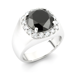 Anello nuziale con diamante nero naturale taglio rotondo Halo da 6,75 carati in Oro Bianco 14K