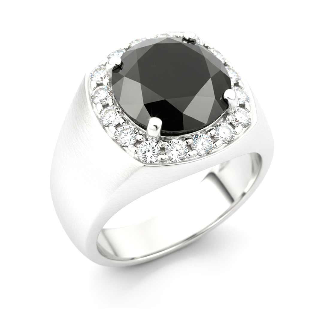 Anello nuziale con diamante nero naturale taglio rotondo Halo da 6,75 carati in Oro Bianco 14K