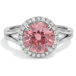 Anello Halo con Zaffiro Padparadscha Rotondo da 4,3 Carati da Laboratorio in Oro Bianco 14K