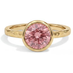 Anello di Fidanzamento Solitario con Zaffiro Padparadscha Naturale Rotondo da 2 Carati, Lunetta, Oro Giallo 14K di Lusso