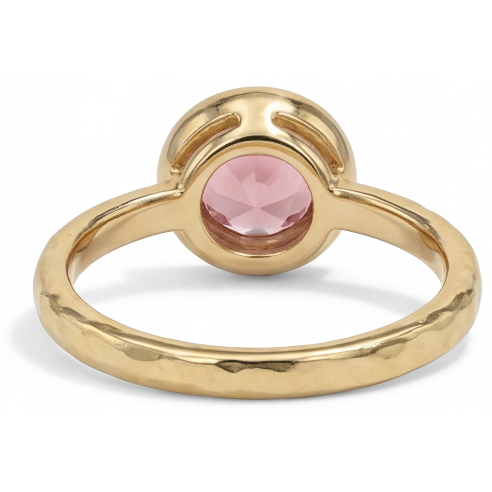 Anello di Fidanzamento Solitario con Zaffiro Padparadscha Autentico da 2 Carati Rotondo con Lunetta in Oro Giallo 14K