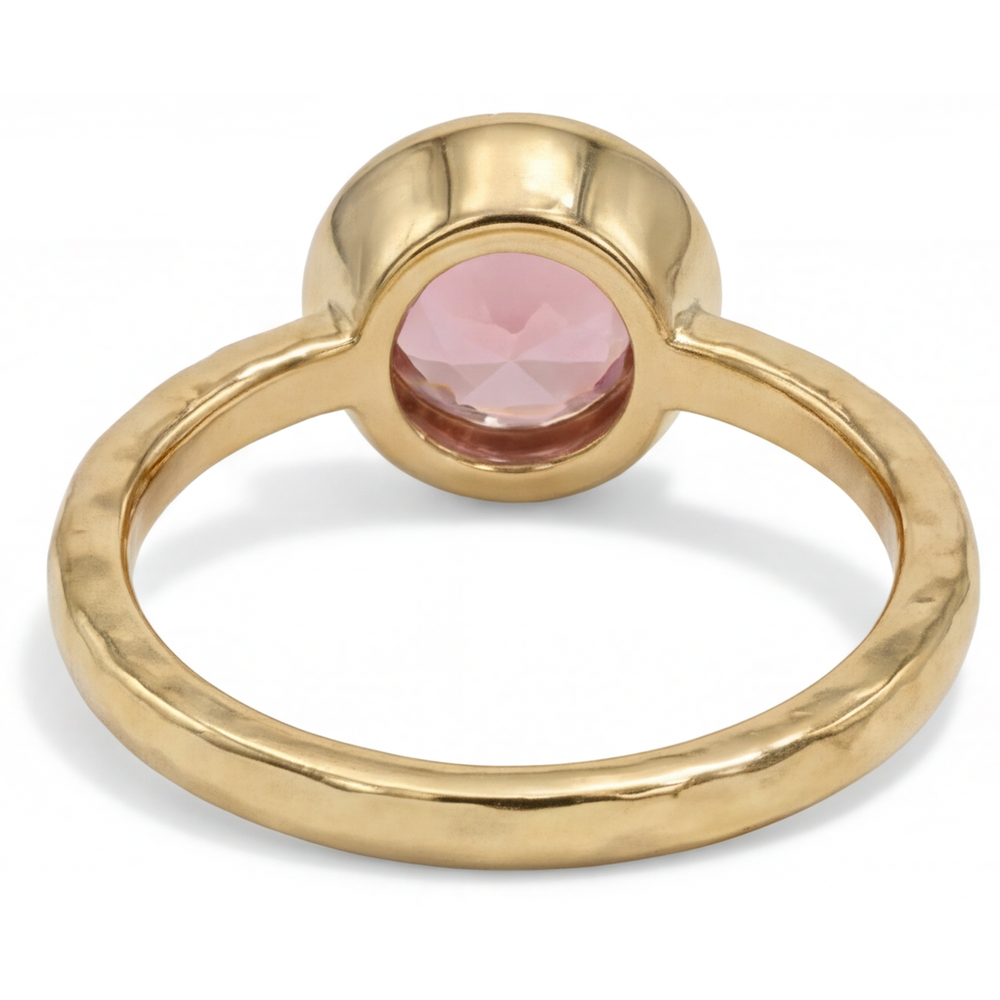 Anello di Fidanzamento Solitario con Zaffiro Padparadscha Naturale Rotondo da 2 Carati, Lunetta, Oro Giallo 14K di Lusso