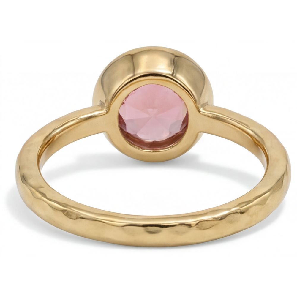 Anello di Fidanzamento Solitario con Zaffiro Padparadscha Naturale Rotondo da 2 Carati, Lunetta, Oro Giallo 14K di Lusso