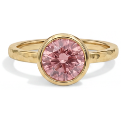 Anello di Fidanzamento Solitario con Zaffiro Padparadscha Autentico da 2 Carati Rotondo con Lunetta in Oro Giallo 14K