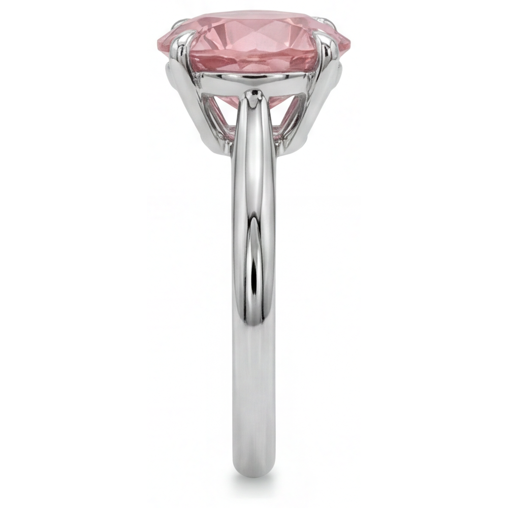 Anello Solitario con Zaffiro Padparadscha Naturale Rotondo Color Pesca da 2,5 Carati in Oro Bianco 14K