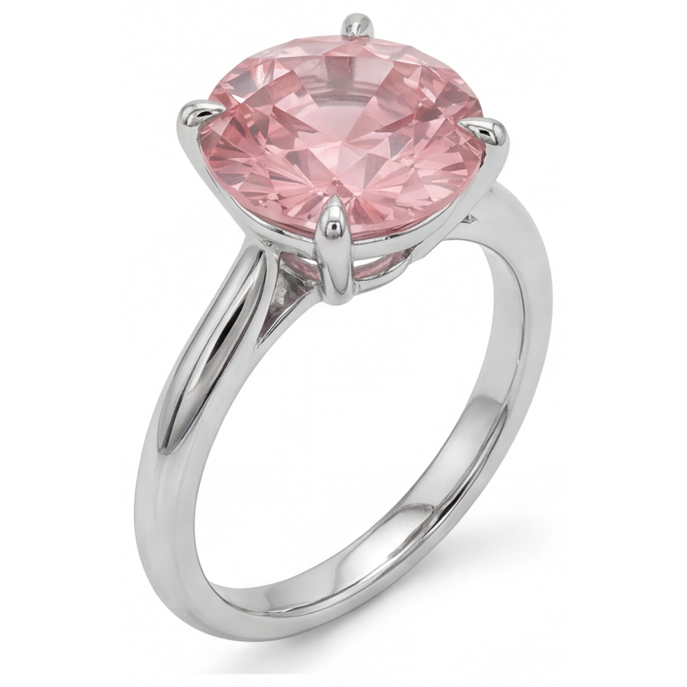 Anello Solitario con Zaffiro Padparadscha Naturale Rotondo Color Pesca da 2,5 Carati in Oro Bianco 14K