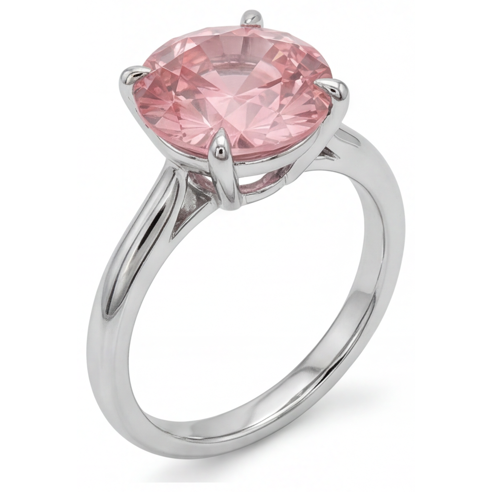 Anello Solitario con Zaffiro Padparadscha Naturale Rotondo Color Pesca da 2,5 Carati in Oro Bianco 14K