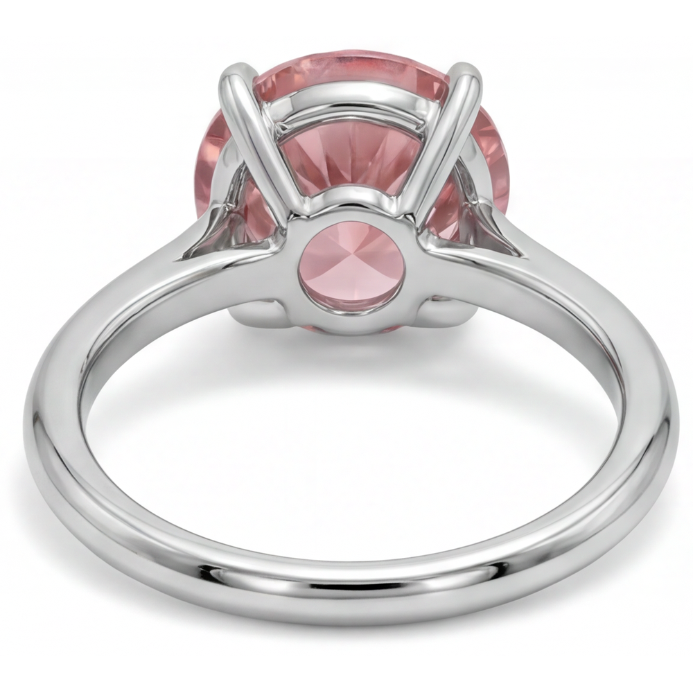 Anello Solitario con Zaffiro Padparadscha Naturale Rotondo Color Pesca da 2,5 Carati in Oro Bianco 14K