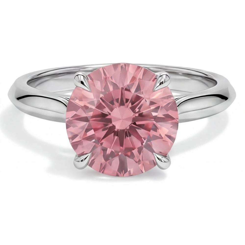 Anello Solitario con Zaffiro Padparadscha Naturale Rotondo Color Pesca da 2,5 Carati in Oro Bianco 14K