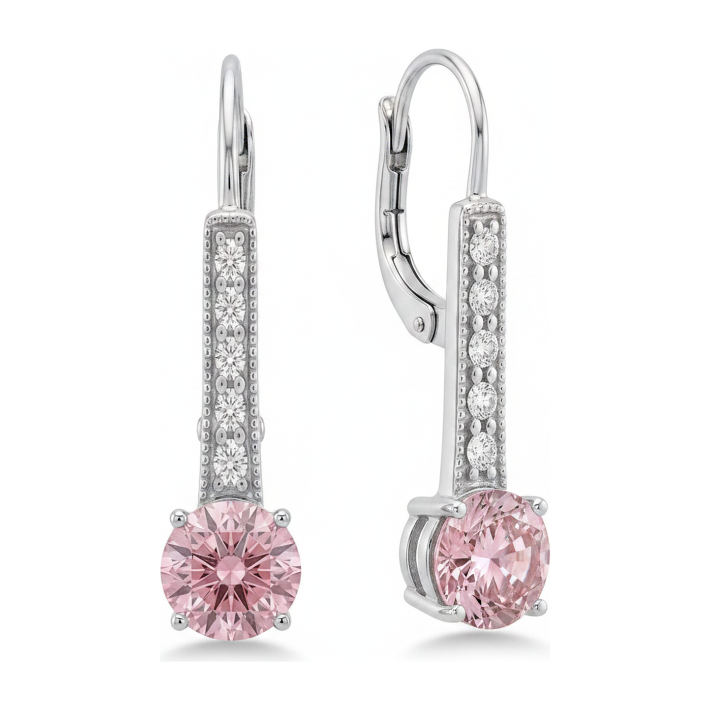 Orecchini con diamanti rosa da laboratorio da 2,5 carati taglio rotondo a monachella in Oro Bianco 14 carati