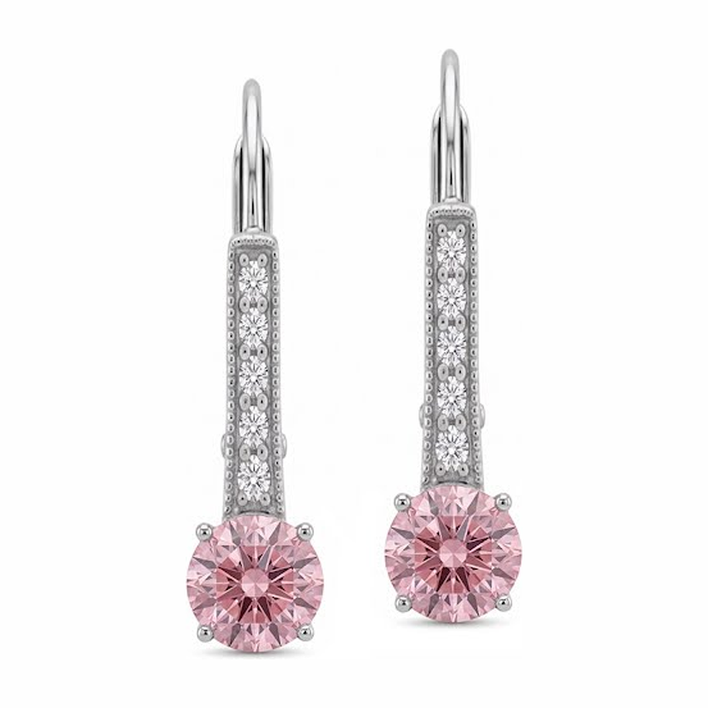 Orecchini con diamanti rosa da laboratorio da 2,5 carati taglio rotondo a monachella in Oro Bianco 14 carati
