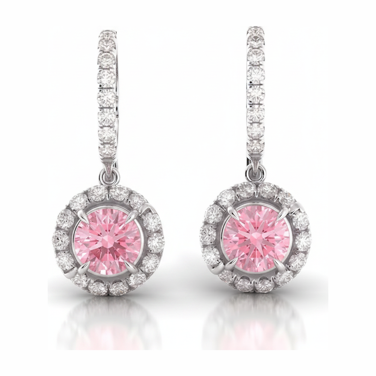 Orecchini a monachella con diamanti rosa da laboratorio da 1,5 carati halo rotondo in oro bianco 14K