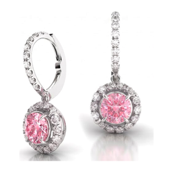 Orecchini a monachella con diamanti rosa da laboratorio da 1,5 carati halo rotondo in oro bianco 14K