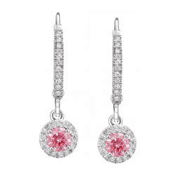Orecchini con diamanti rosa da laboratorio 1,5 carati taglio rotondo halo pavé a monachella in oro bianco 14K