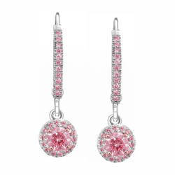 Orecchini Halo con Diamanti Rosa da laboratorio 1,5 Carati Taglio Rotondo Pavé a Monachella in Oro Bianco 14K