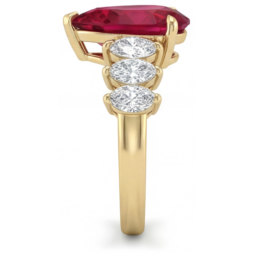 Goccia Rubino Sangue di Piccione anello in Oro Giallo 14K – vista profilo