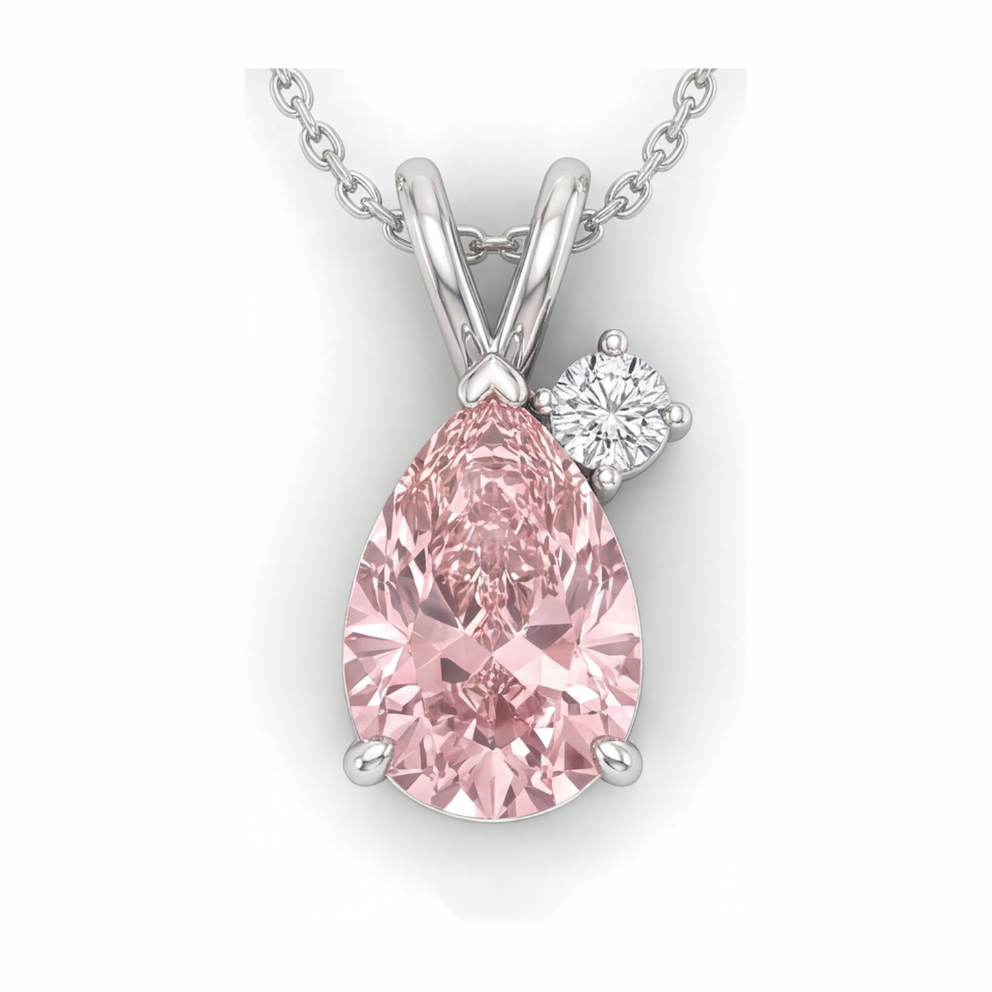 Collana con pendente bypass con diamante rosa da laboratorio a goccia da 3,5 carati in oro bianco 14K