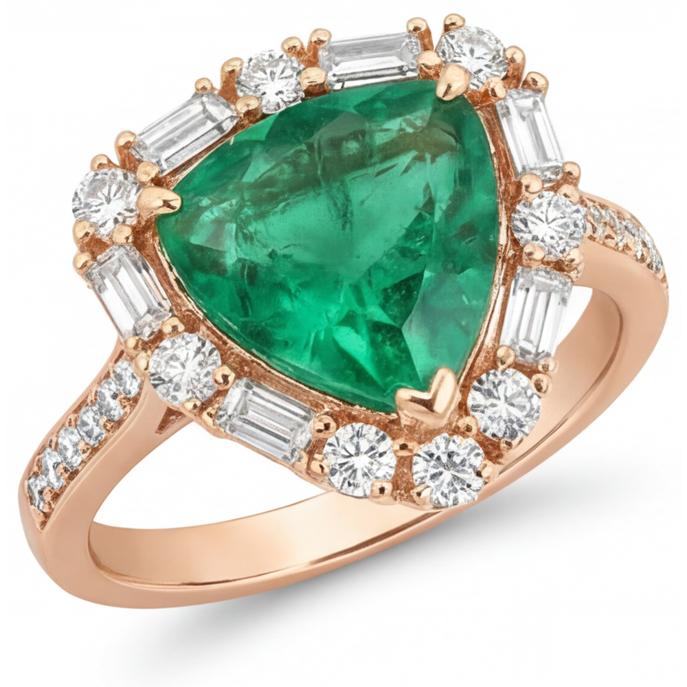 Anello di Fidanzamento Halo Oro Rosa 14K con Smeraldo Colombiano – vista principale