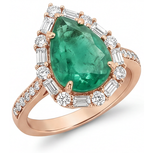 Smeraldo Fine Anello con Pavé Halo 5 carati Oro 14 Carati Rosa – vista frontale