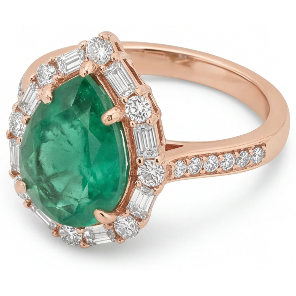 Smeraldo Fine Anello con Pavé Halo 5-carati Oro 14 Carati Rosa – vista profilo