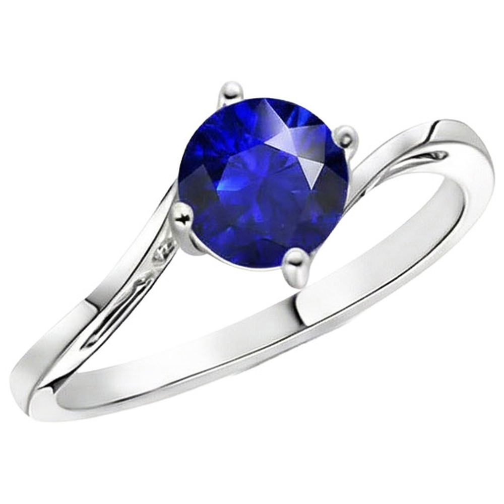 solitario Anello con stelo tondo di tensione in zaffiro blu da 2,50 carati in oro bianco 14K