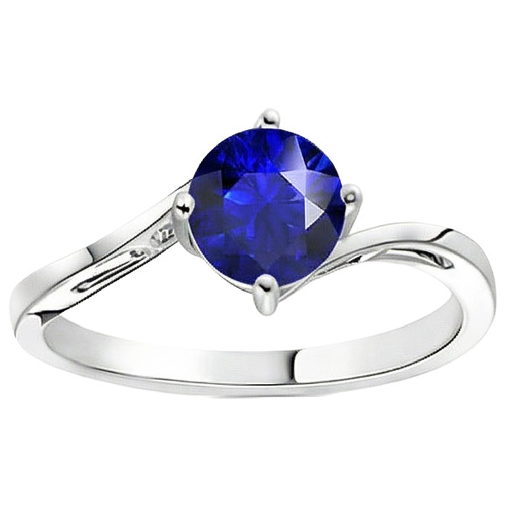 solitario Anello con stelo tondo di tensione in zaffiro blu da 2,50 carati in oro bianco 14K