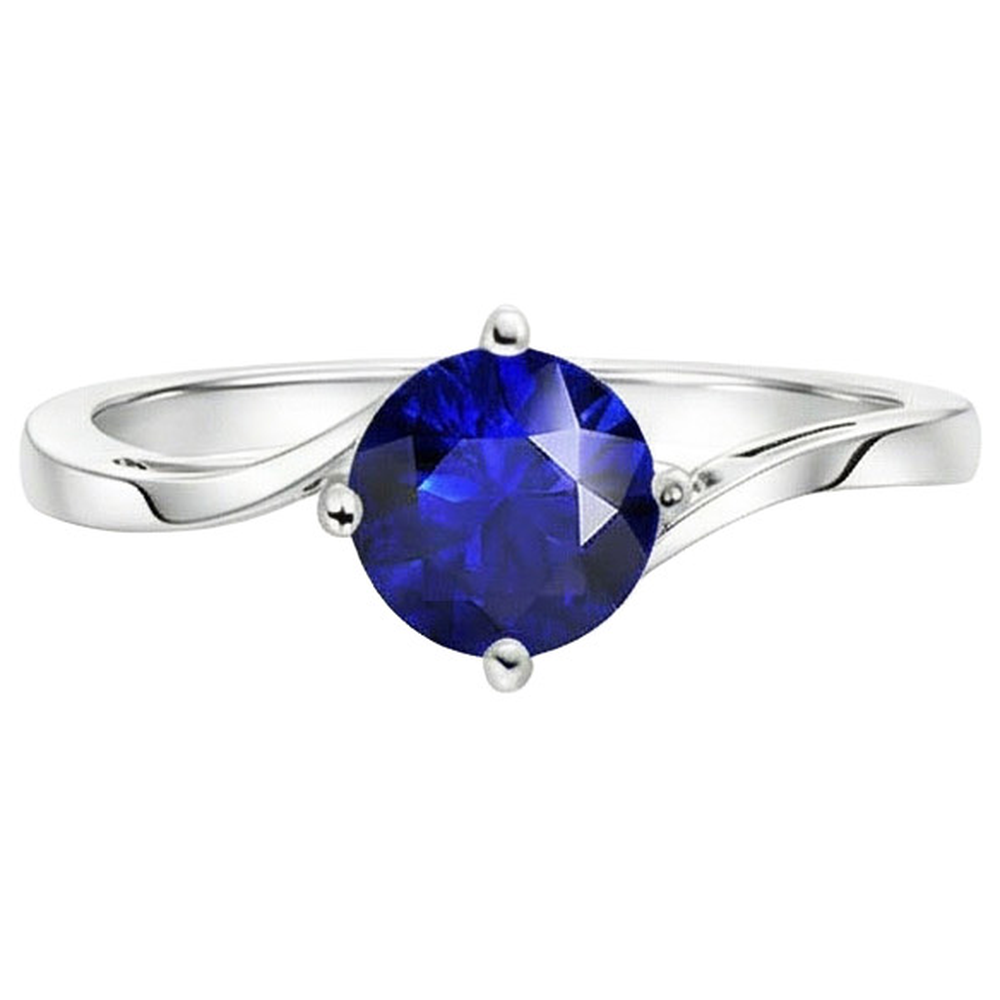 solitario Anello con stelo tondo di tensione in zaffiro blu da 2,50 carati in oro bianco 14K