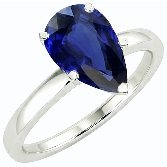 solitario con zaffiro blu profondo 3 carati taglio a pera in oro bianco 14K