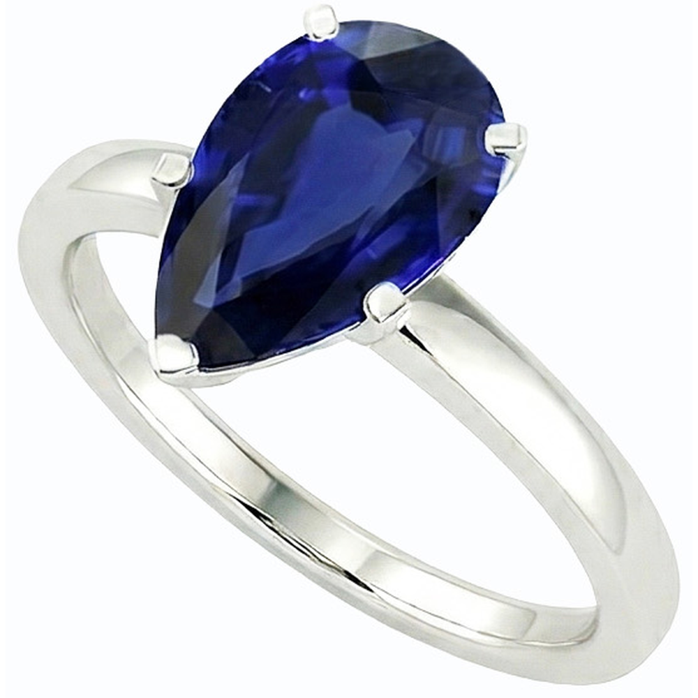 solitario con zaffiro blu profondo 3 carati taglio a pera in oro bianco 14K