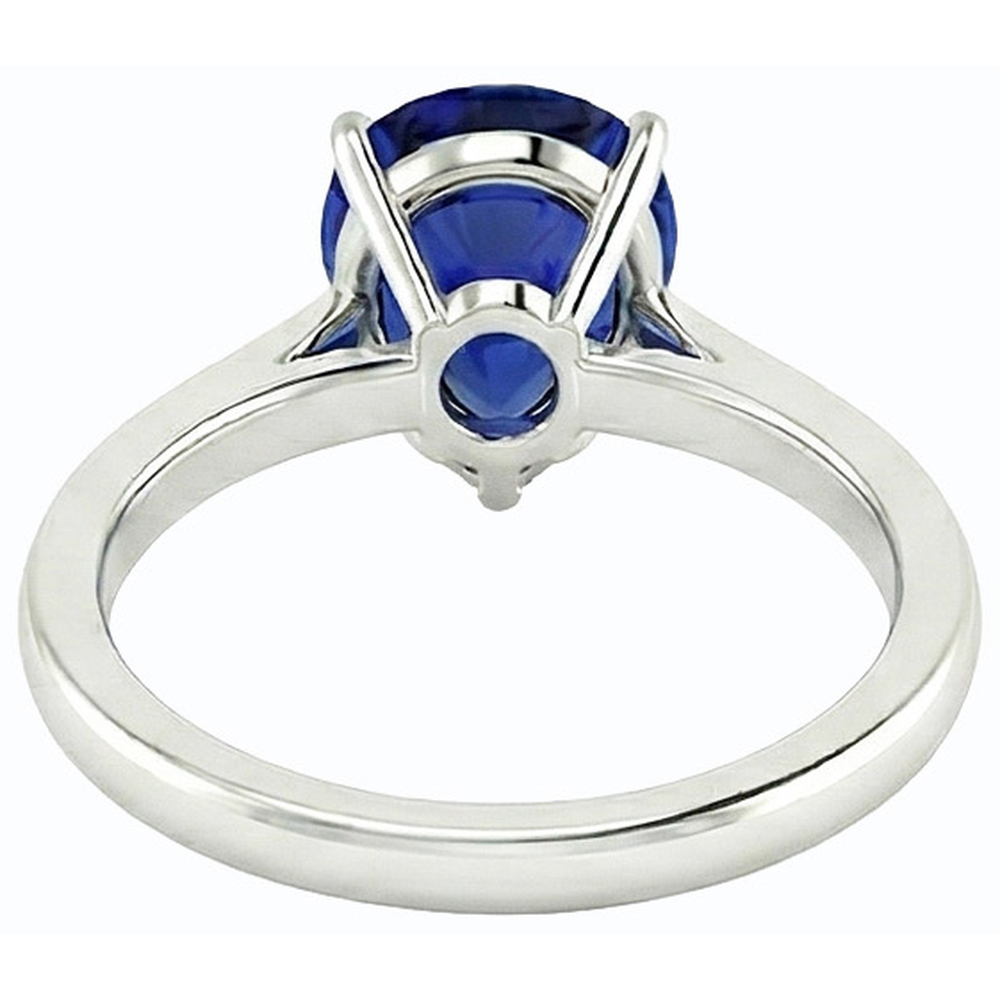 solitario con zaffiro blu profondo 3 carati taglio a pera in oro bianco 14K