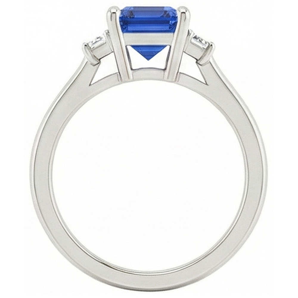solitario con zaffiro blu taglio smeraldo 2 carati in oro bianco 14K