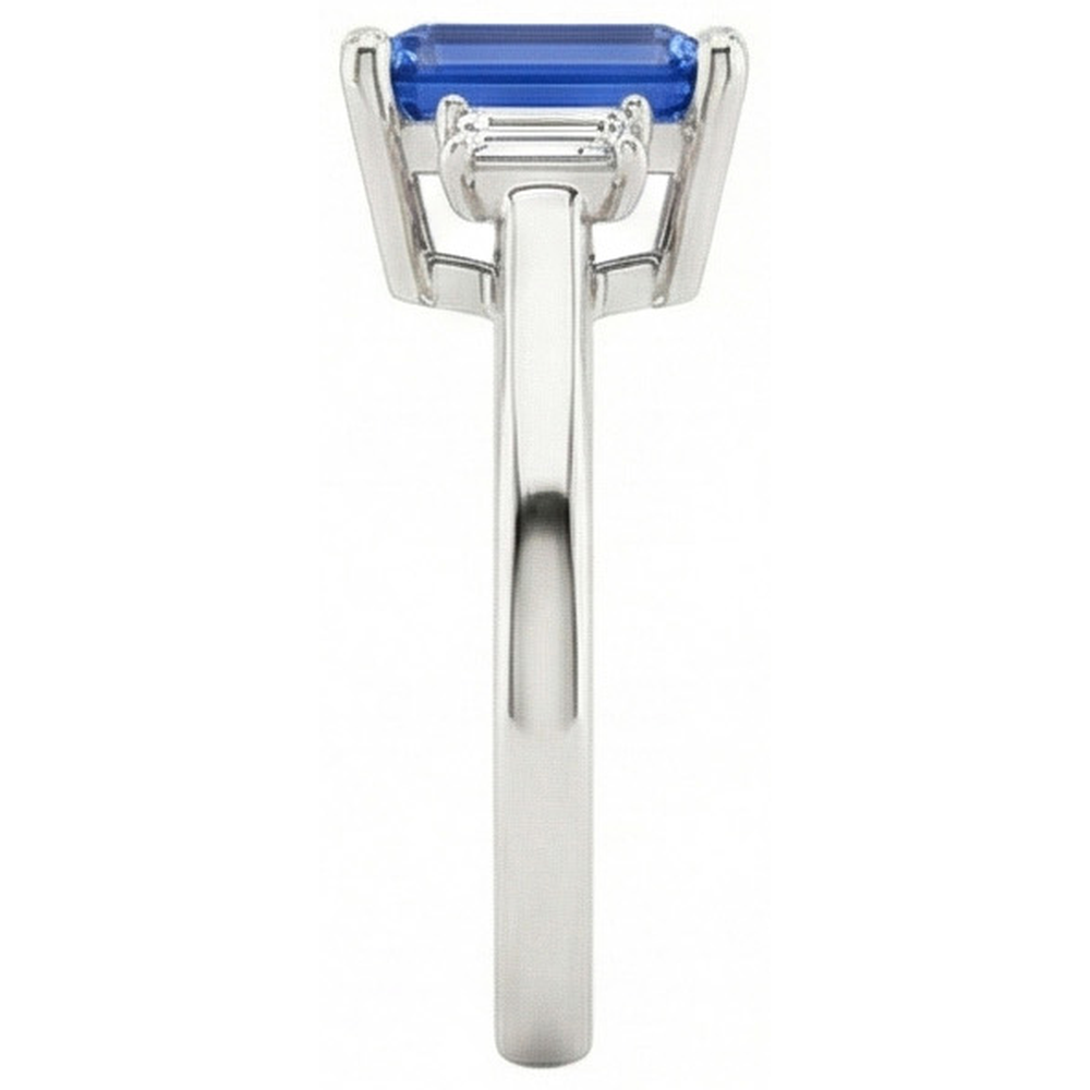 solitario con zaffiro blu taglio smeraldo 2 carati in oro bianco 14K
