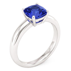 solitario di fidanzamento con zaffiro blu da 1,50 carati e stelo spesso in oro bianco 14K