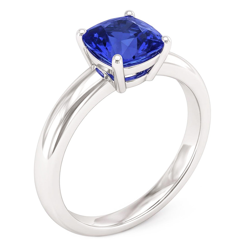 solitario di fidanzamento con zaffiro blu da 1,50 carati e stelo spesso in oro bianco 14K