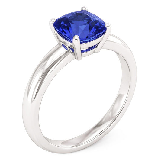 solitario di fidanzamento con zaffiro blu da 1,50 carati e stelo spesso in oro bianco 14K