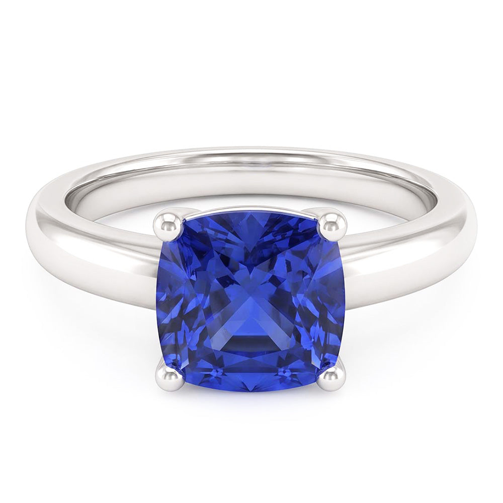 solitario di fidanzamento con zaffiro blu da 1,50 carati e stelo spesso in oro bianco 14K