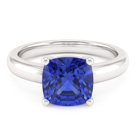 solitario di fidanzamento con zaffiro blu da 1,50 carati e stelo spesso in oro bianco 14K
