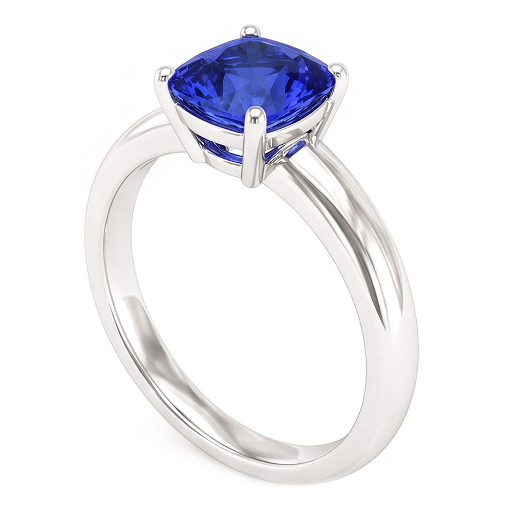 solitario di fidanzamento con zaffiro blu da 1,50 carati e stelo spesso in oro bianco 14K