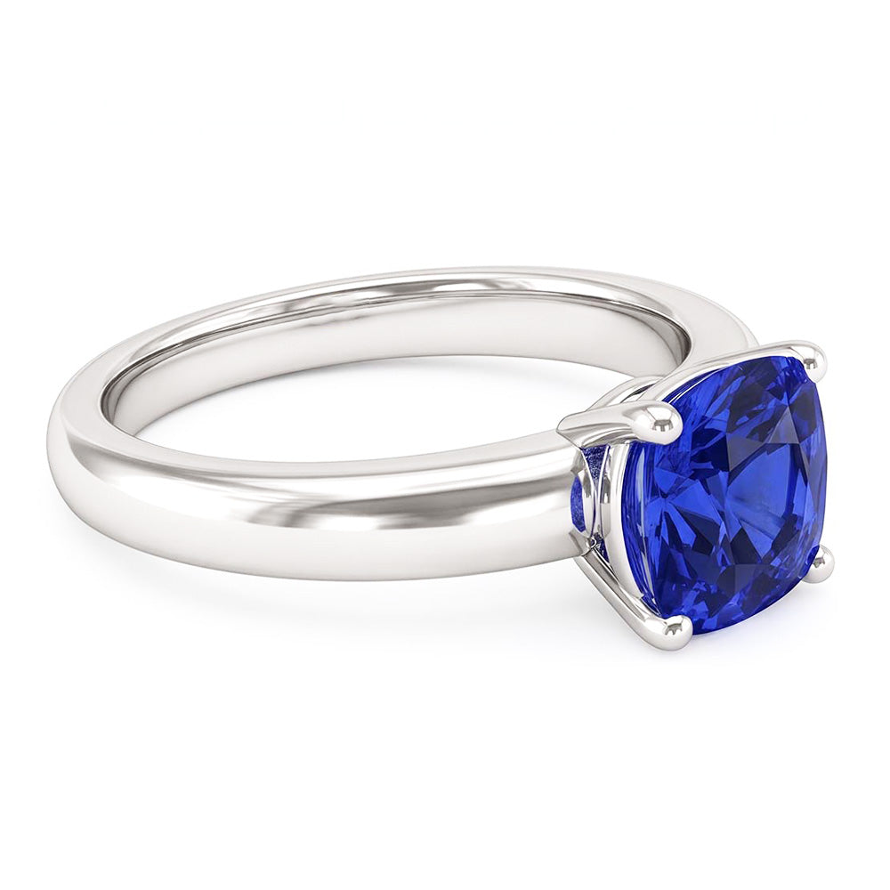 solitario di fidanzamento con zaffiro blu da 1,50 carati e stelo spesso in oro bianco 14K
