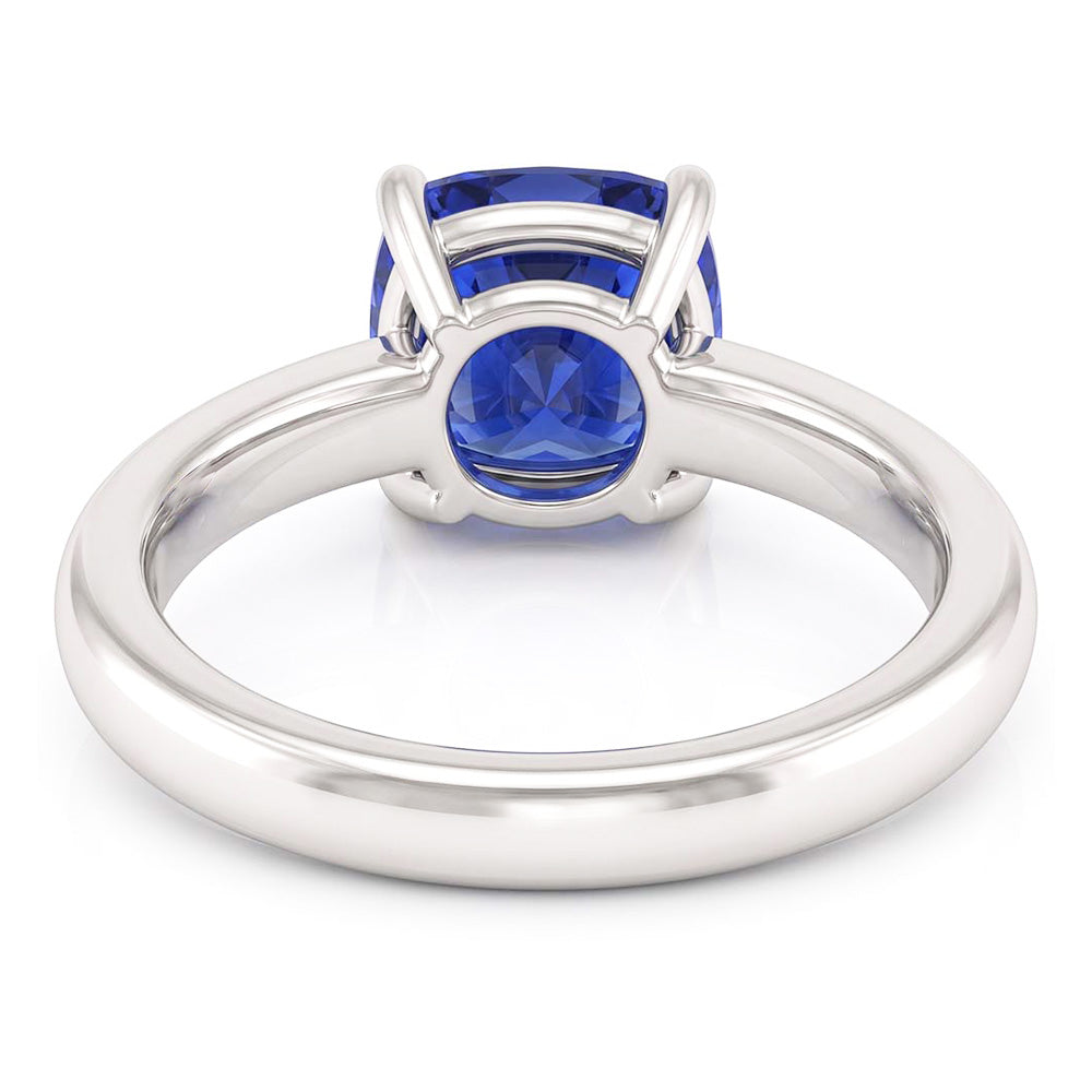 solitario di fidanzamento con zaffiro blu da 1,50 carati e stelo spesso in oro bianco 14K