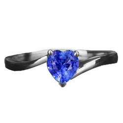solitario con zaffiro blu taglio cuore da 1,50 carati in oro bianco 14K