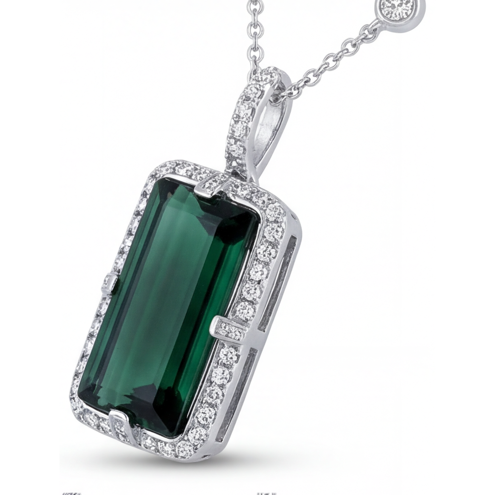Tormalina Fine Pendente Pietra Preziosa 4,75-carati Oro Bianco 14K – vista angolare