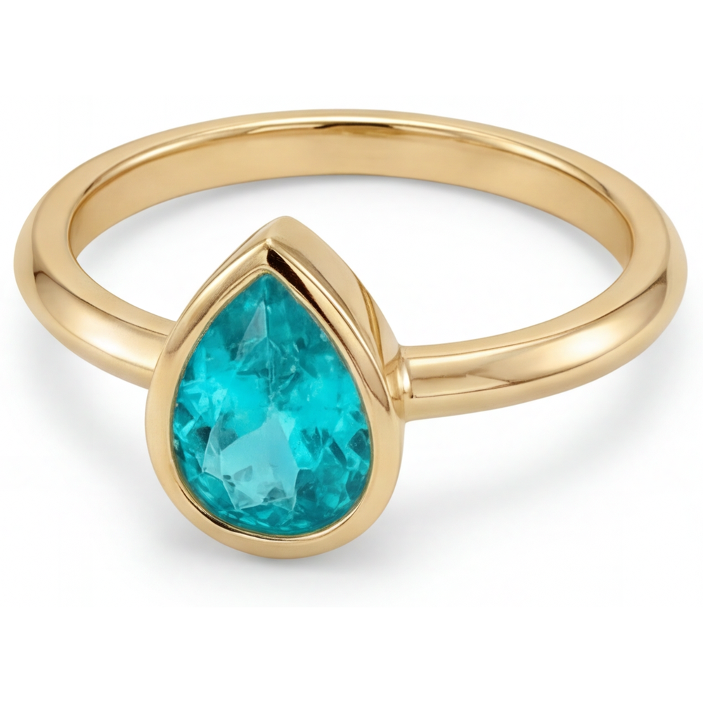 Tormalina Paraiba Goccia Anello con Gemma in Oro Giallo 14K – vista laterale