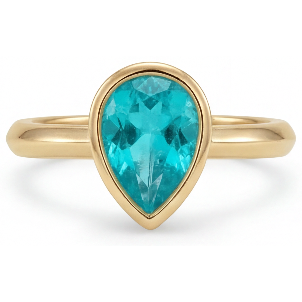 Tormalina Paraiba Anello con Gemma 1,25 carati Oro Giallo 14K – vista angolare