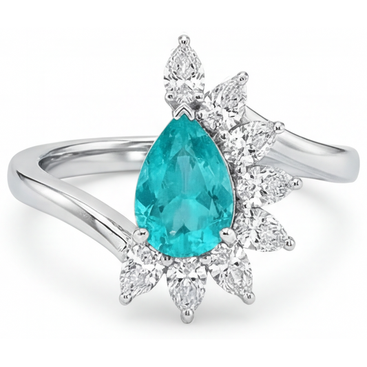 Goccia Tormalina Paraiba anello in Oro 14 Carati Bianco – vista principale
